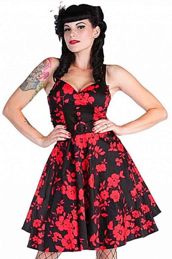 Vixen-vintage-šaty-50. roky-kvetinový-vzor-čierno-biele