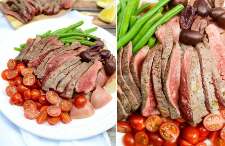 fitness-recepty-steak-večera-zelené-fazuľky-zemiaky-cherry-paradajky