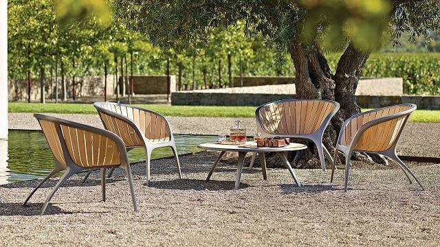 Pohodlie dizajnu záhradnej stoličky z hliníka z dreva Gloster Bella Dizajn záhradnej stoličky z hliníka z dreva Gloster Bella