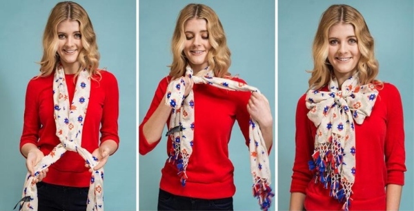 Šál okolo krku s moderným dizajnom uzol-zaväzovanie-mašľa Dekoratívny-variant-šatka-okolo-krku-kravata-pútko-dizajn-moderný