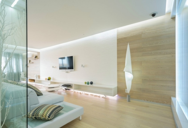 obývačka-nápady-biela-obývačka-nepriame-osvetlenie-strop-kredenc