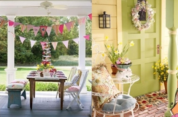 Veľkonočné dekorácie na verandu predných záhradných dverí