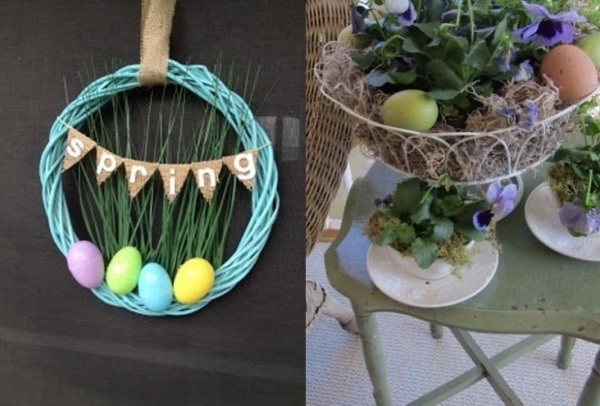 Veľkonočný veniec dekorácia dverí Veľkonočné vajíčka nápady veranda terasa balkón