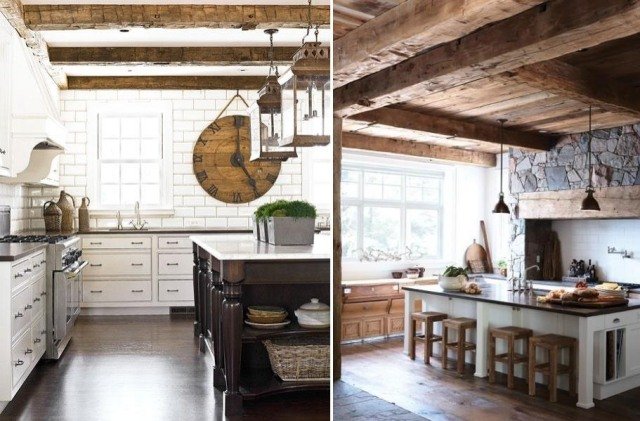 biele-kuchynské-rustikálne-stredomorské-stropné trámy-dať-štruktúru