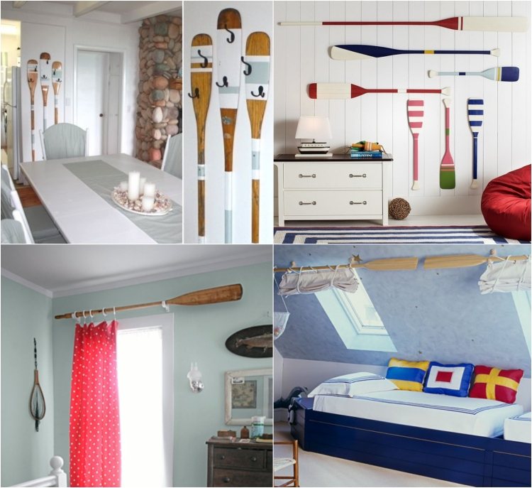 motyky na námornú deko-nápady-pádlo-stenu-dekoráciu-závesovú tyč-stenu