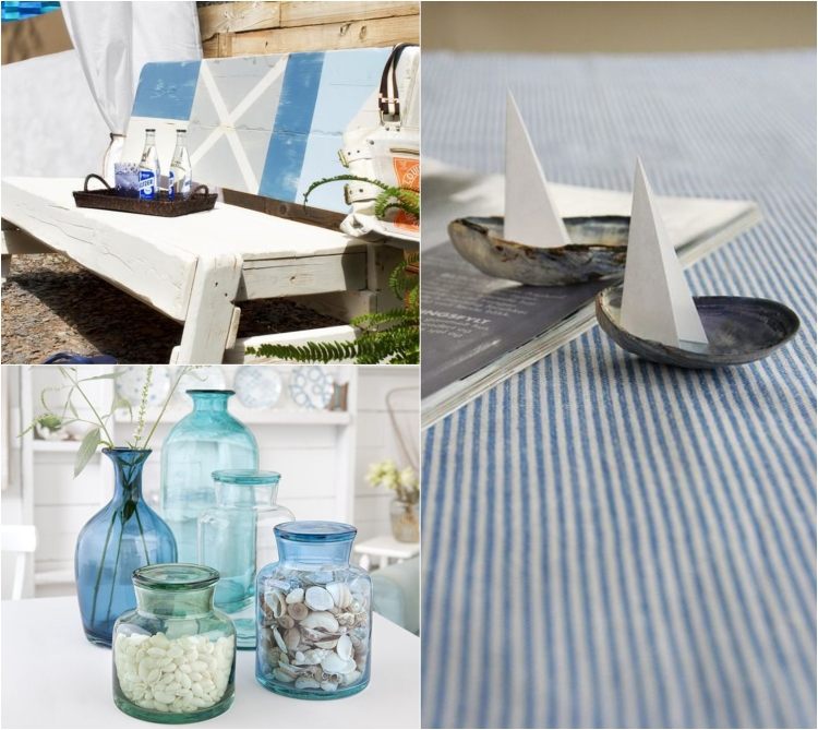 námorné-deko-nápady-mušle-biela-modrá-farba