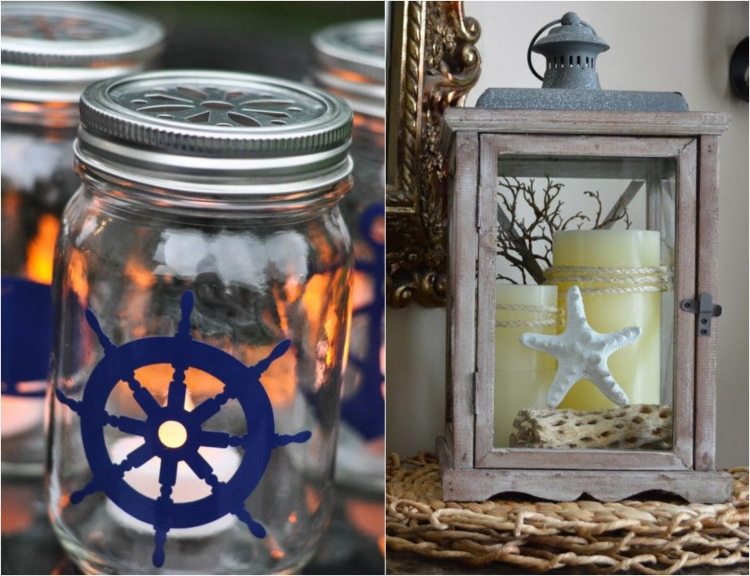 lampióny na námorné deko-nápady-sklo-drevo-sviečky