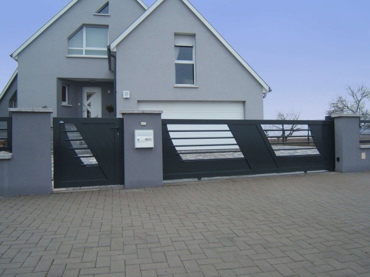 moderný-záhradný-brána-dizajn-elektrický-pohon-hliník