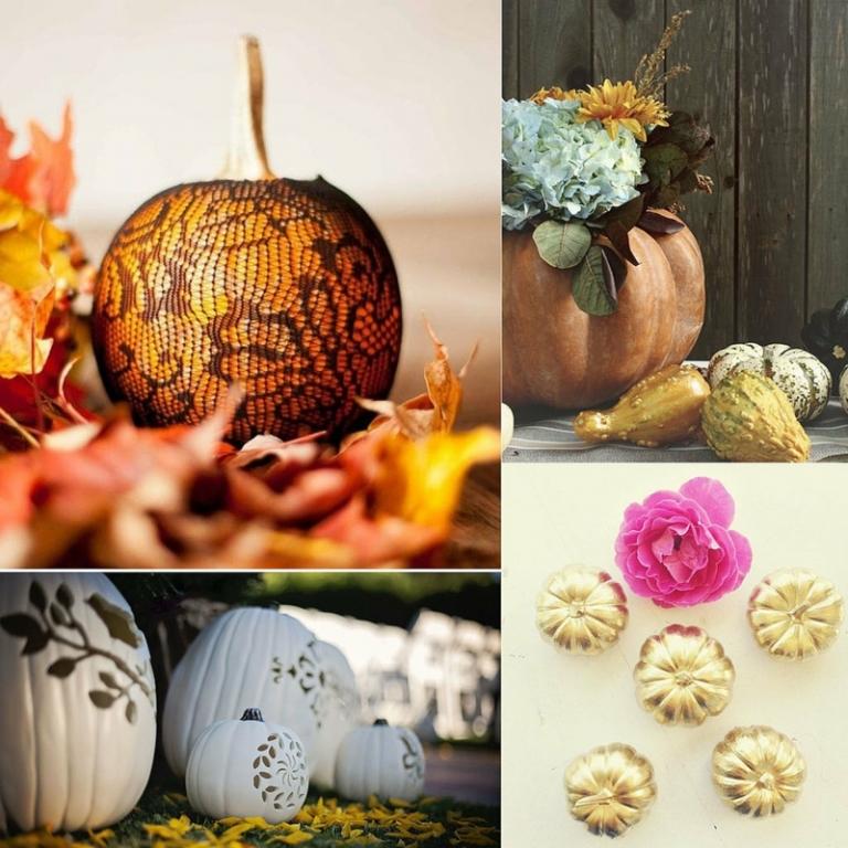 halloween nápady dekorácie sieťka kvetináč zlatá farba kvetinové motívy vyrezávať