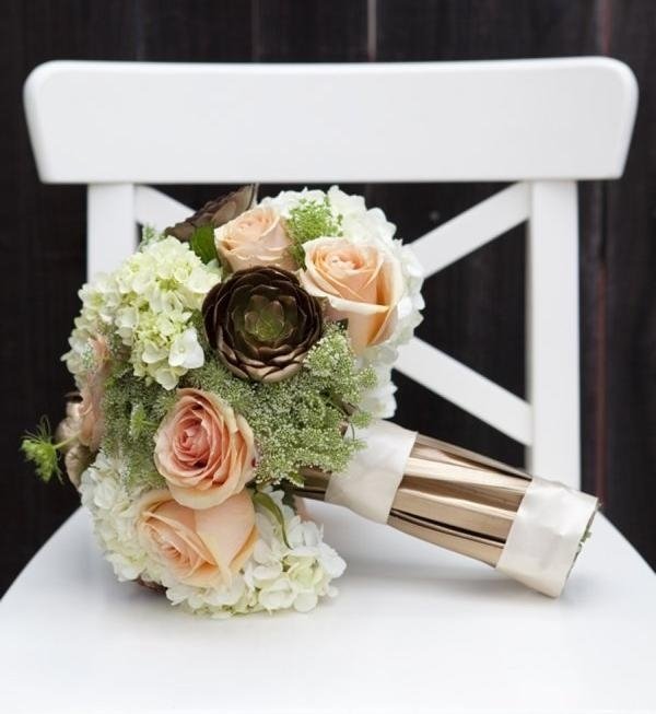 Pomarančové ruže a hortenzie v krásnom balení stolička-zima-nevesta-kytica-ruže-nápady