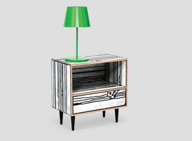 nočný stolík zásuvka čierna biela drevo zavedené WRONGWOODS dizajn nočného stolíka zásuvka čierna biela drevo zavedené WRONGWOODS