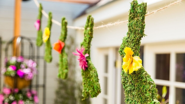 Nápady na remeslá-veľkonočné dekorácie-deti-drotári-veniec-králiky-mach-juta-šnúra-kvety