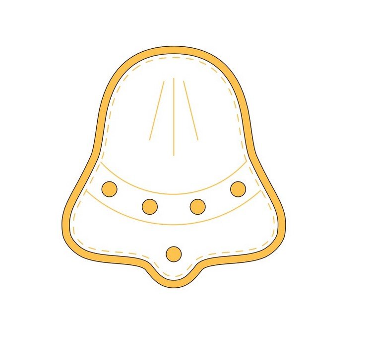 Šablóna zvončeka v žltej a bielej farbe šablóny ručných prác-vianočné-výtlačky-plsti-prívesok-zvon-žlto-biele