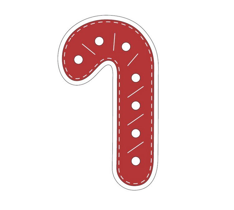 Šablóna cukrovej trstiny v červenej a bielej farbe remeselné šablóny-vianočné-výtlačky-plstené-prívesy-cukríky-trstinové-červené