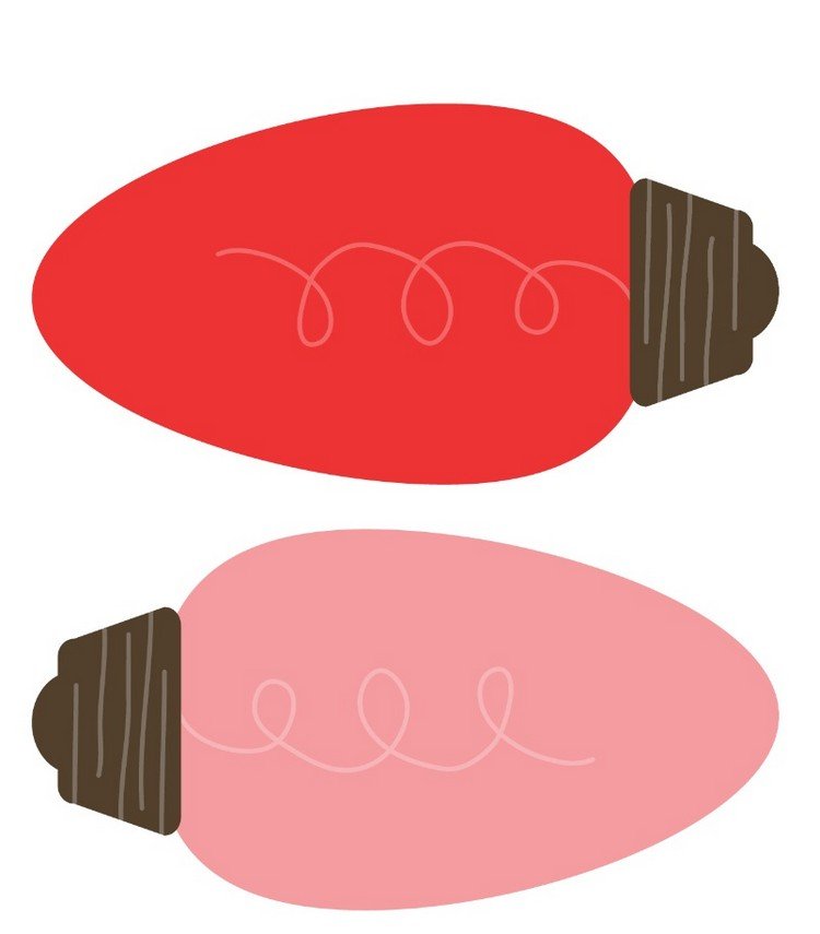 Na tlač žiarovky v červenej a ružovej farbe šablóny ručných prác-vianočné-výtlačky-žiarovky-červeno-ružové