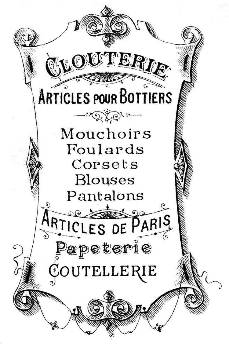 Obrázky ošumelých elegantných motívov-francúzske slová-znak