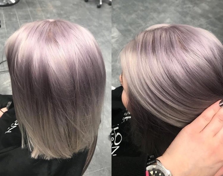 Lob účes po ramená od fialového po strieborný gradient