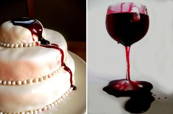 Halloweenská hororová dekorácia drobotvorný koláč-pečenie-umelá krv Halloween hororová dekorácia párty drotár-koláč pečenie-umelá krv