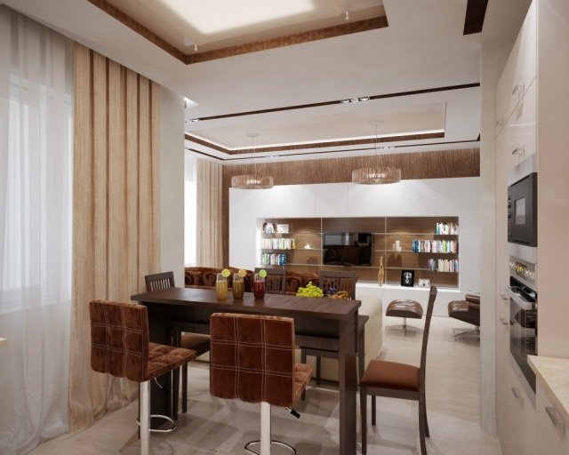 obývacia izba s otvorenou kuchyňou kombinovaná hnedá biela obývačka-otvorená-kuchyňa-kombinácia taltenu-hnedo-biela