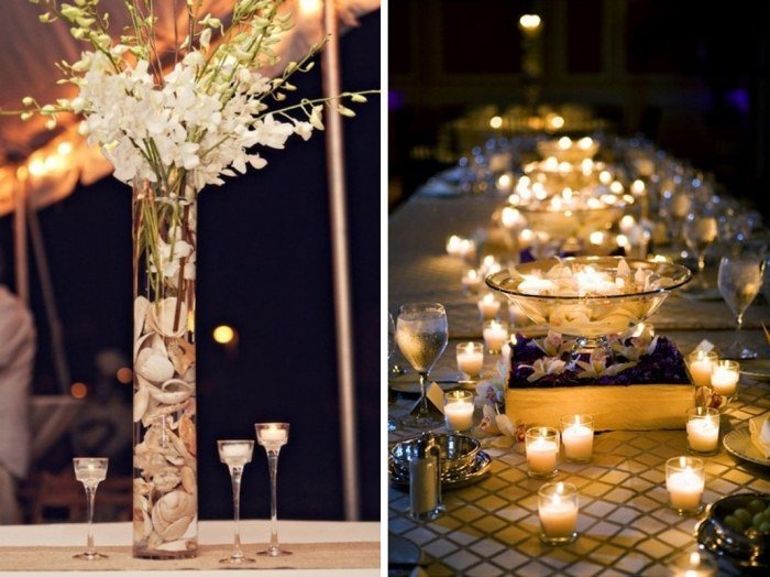 deco-nápady-svadba-vonku-kvetinová váza-naplnená-škrupinami-lampášmi