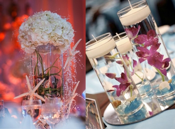 sviečky-dekorácia-svadba-pláž-téma-kvetinová úprava-hviezdice