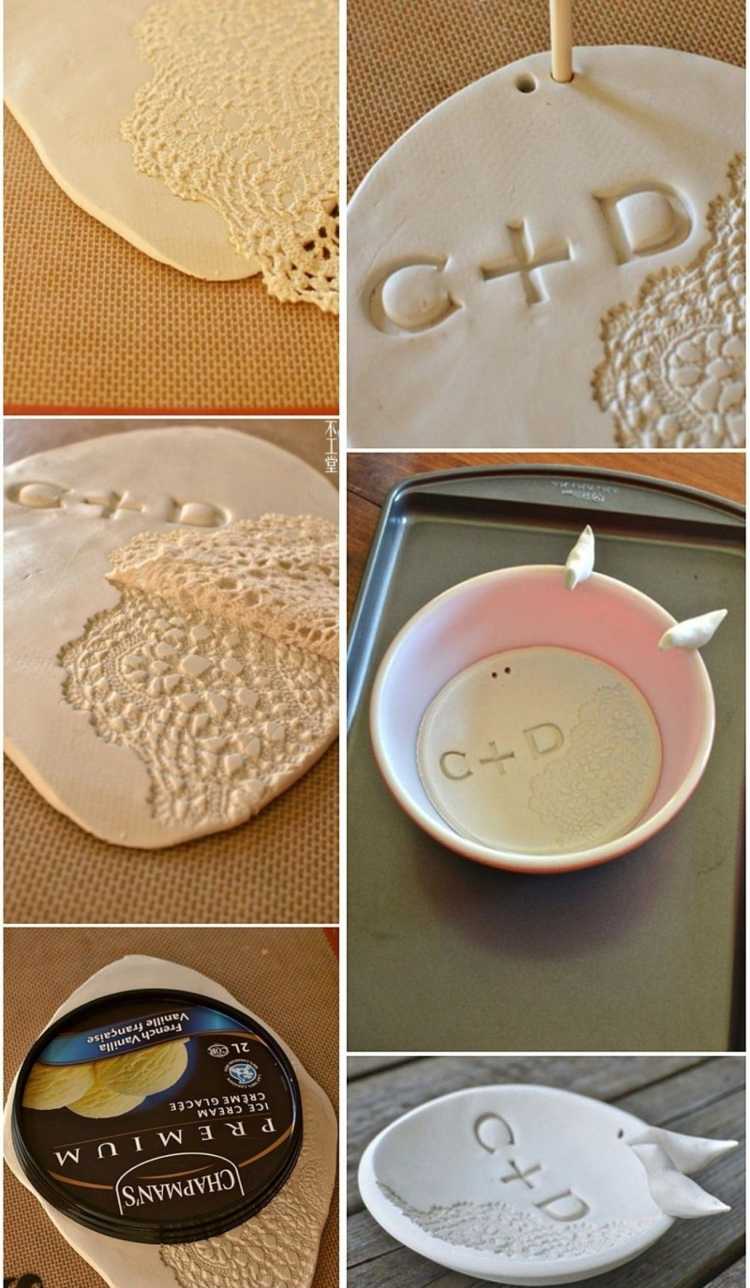 Vytvorte si vlastnú misku z modelovacej hmoty krok za krokom Tipy na darčeky pre svadobnú-tanierovú-modelársku-hlinenú-písmena-bielu-vtáčiu špičku