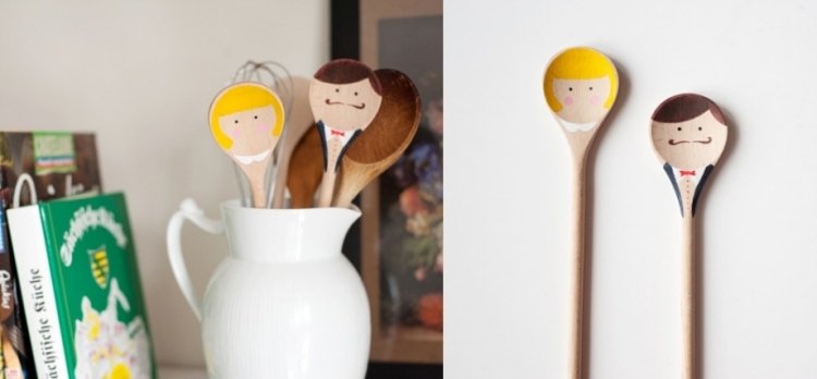 Drevené lyžice s vtipnými karikatúrami manželského páru Tipy na darčeky na svadobnú-drevenú-lyžičku-farbu-vtipnú-svadobnú-dvojicu-karikatúru