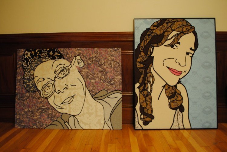 urobte vtipné portréty samotného páru nápady na darčeky-svadobná-koláž-portrét-vtipné-zaujímavé-umenie-svadobný pár