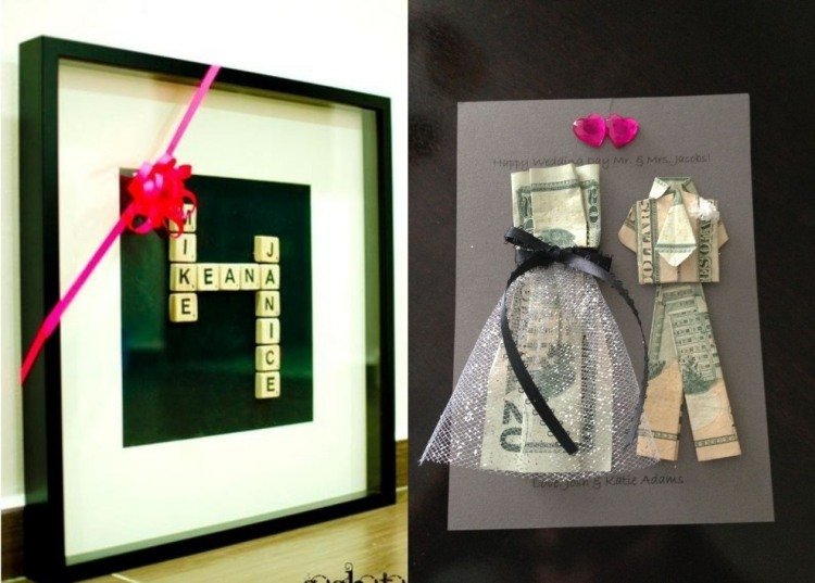 Vytvárajte nápadité personalizované pohľadnice a obrázky nápady na darčeky-svadobný rám-karta-scrabble-písmená-meno-peniaze-zmenky