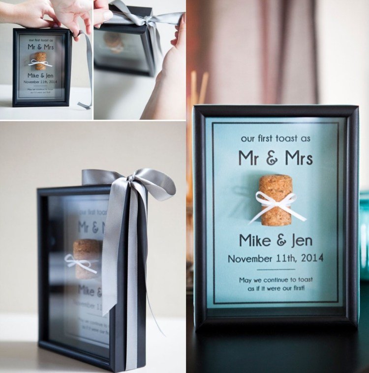 mimoriadne blahoželanie ako pripomienka prvého prípitku manželského páru Tipy na darčeky na svadbu -obrázky-rámy-čierna-manželka-mr-svadobný-pár-prvý-prípitok-slogan-korok
