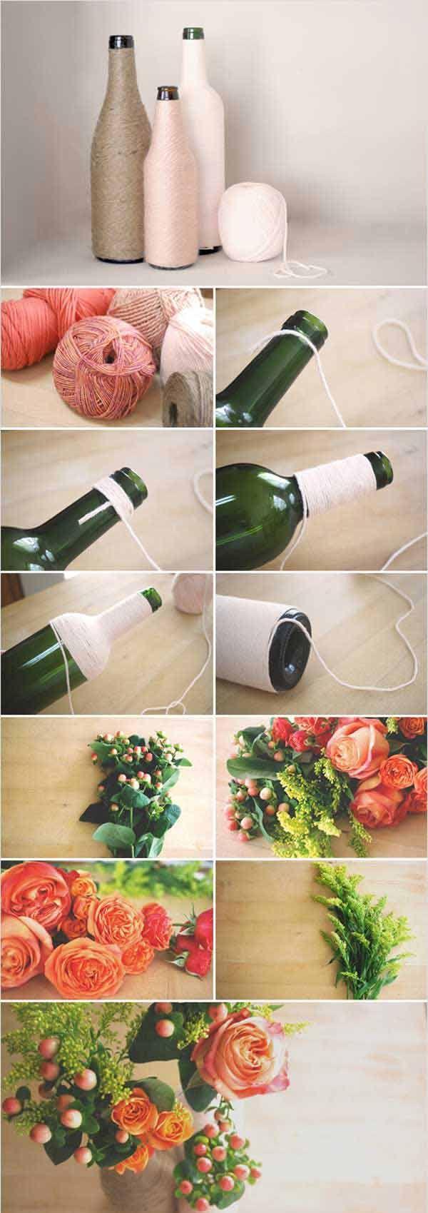 dekorácie stola svadba vlastnoručne vyrobte vázy na kvety sklenené fľaše dekorácia stola-svadba-urob si sám-vázy-kvety-sklenené fľaše