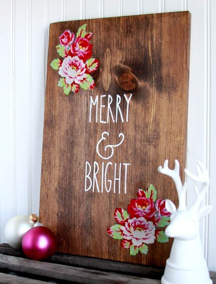 ozdobte a píšte na tabuľu technikou obrúskov vianočná dekorácia-drotár-doska-ozdoba-kvety-palica-na-obrúsok-technika-písmo