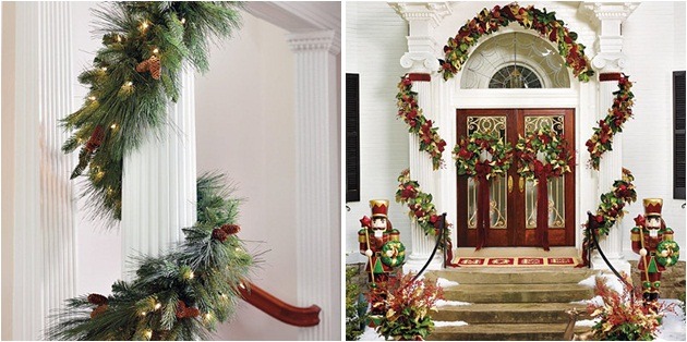 nápady vianočné ozdoby jedľové girlandy