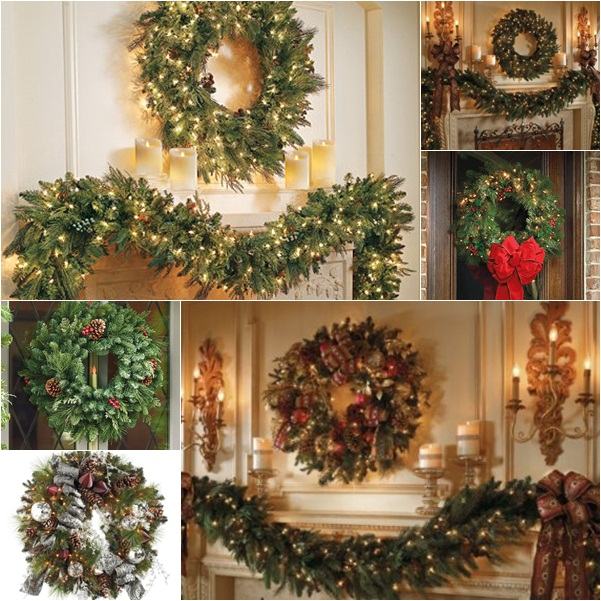 nápady-vianočné dekorácie-s-jedľou-veniec-krb