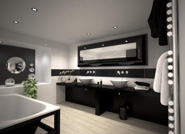 Návrhy na dizajn kúpeľne v moderných čiernobielych odtieňoch Nápady na dizajn Moderné čierne a biele farebné tóny zasadzujú zapustený svetelný kontrast