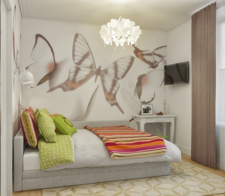 miestnosti pre mládež-nápady-dievčatá-foto-tapety-motýle-nástenné-namontované-fensehe