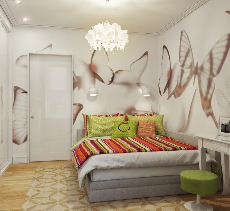 malá spálňa-moderne navrhnuté-foto-tapety-motýle