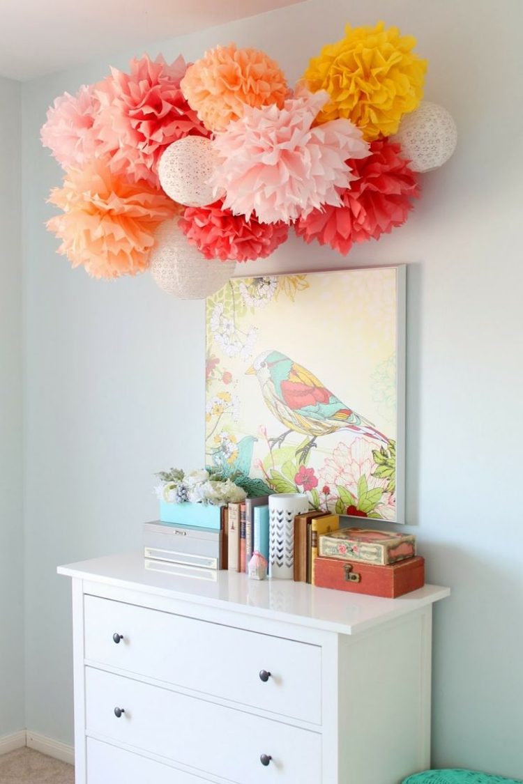 detská izba-vtáčiky-obrázky-pompony-deko-komoda-biela