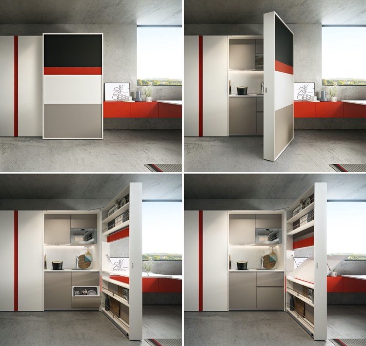 Mini kuchyňa skrytá za skriňou