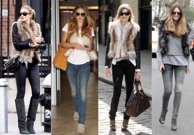 Outfity s kožušinovou vestou jesenné-známe-modely