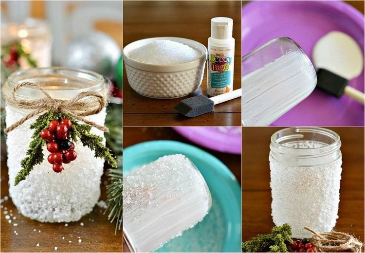 Zdobenie lampiónov epsomskou soľou - návod efekt mrazu na sklo urobte si nápady na vianočné dekorácie