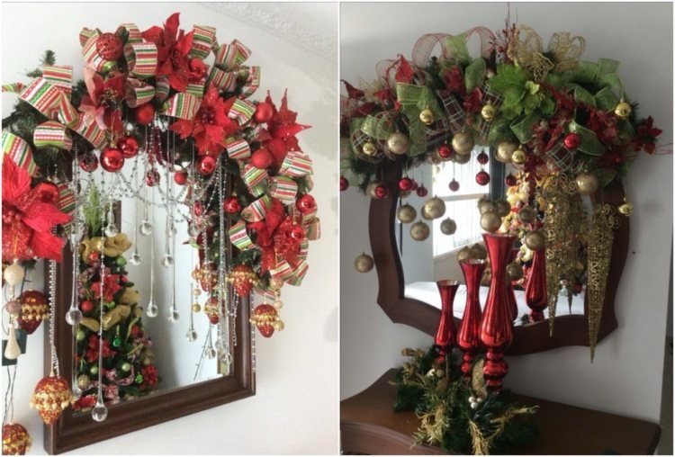 Svieža vianočná výzdoba na zrkadle na chodbe