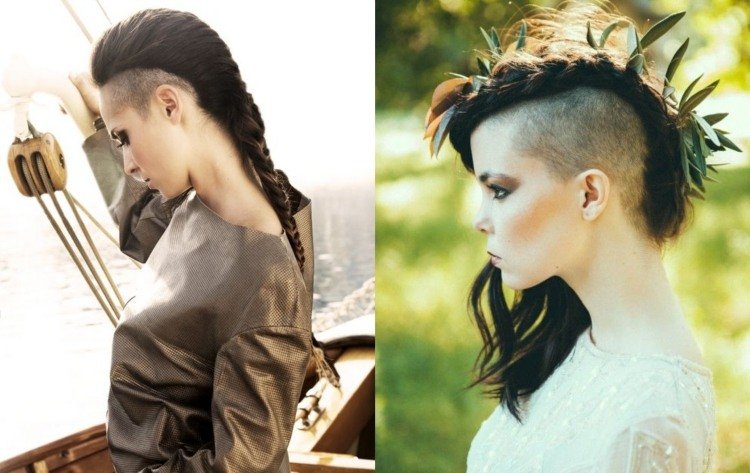 Účesy s vykrojením do boku a zapletané vrkoče pre elegantný vzhľad svadobný účes-podrezaný-zapletaný účes-olivová ratolesť