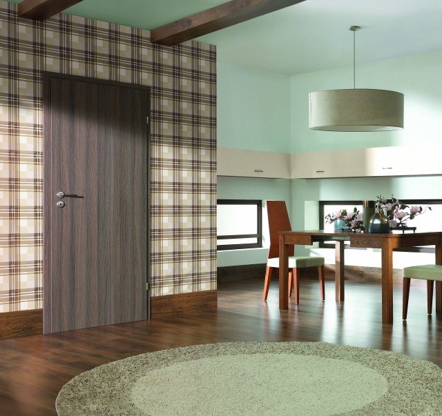 paleta drevo-interiér-dvere-tmavá-jedáleň-krém-zelená-zelená