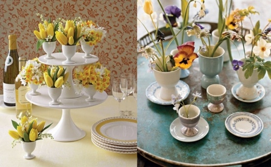 Vaječné poháre ako váza s kvetmi-nápady, veľkonočné jar- Vaječné poháre ako kvety nápady na vázu na vaječnú škrupinu Veľkonočná jar