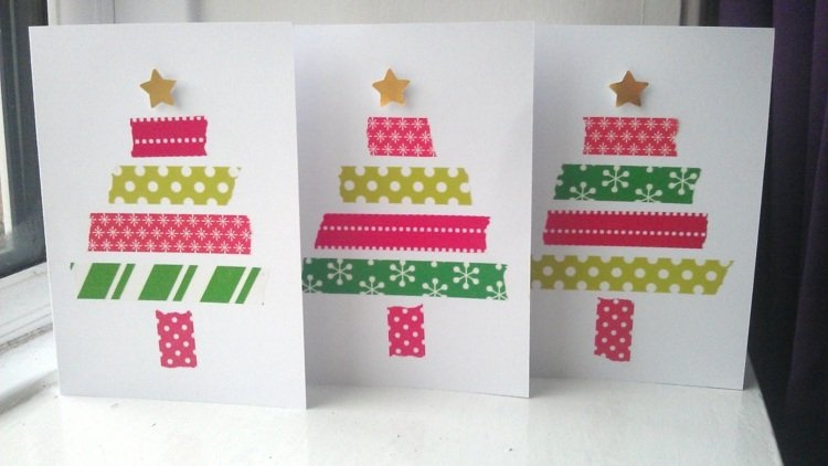 Vianočné pohľadnice Tinker - vytvorte vianočný stromček z farebných pruhov drotár vianočné prúžky pásy papiera farebné stuhy jedľa