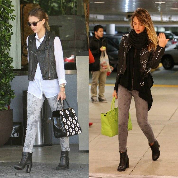 čierne členkové čižmy na podpätku - vhodné ku každému oblečeniu členkové topánky-čierna-päta-outfitt-móda-jessica-alba