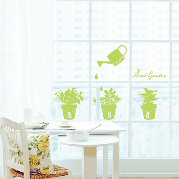 Nápady na dekoráciu kuchynské bylinky rastliny samolepky na stenu Bylinky rastliny samolepky na stenu jedáleň na okne