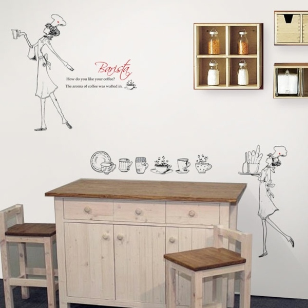 očarujúca samolepka na stenu kuchynskej linky Samolepka na stenu drevená kuchynská linka žena