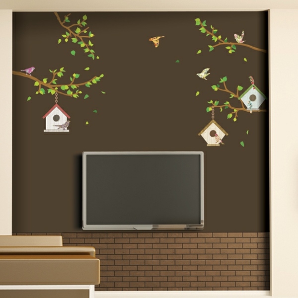 hnedé steny farba obývacia izba nálepky na stenu kvety Farebná TV nálepka na stenu pre obývaciu izbu a kvety